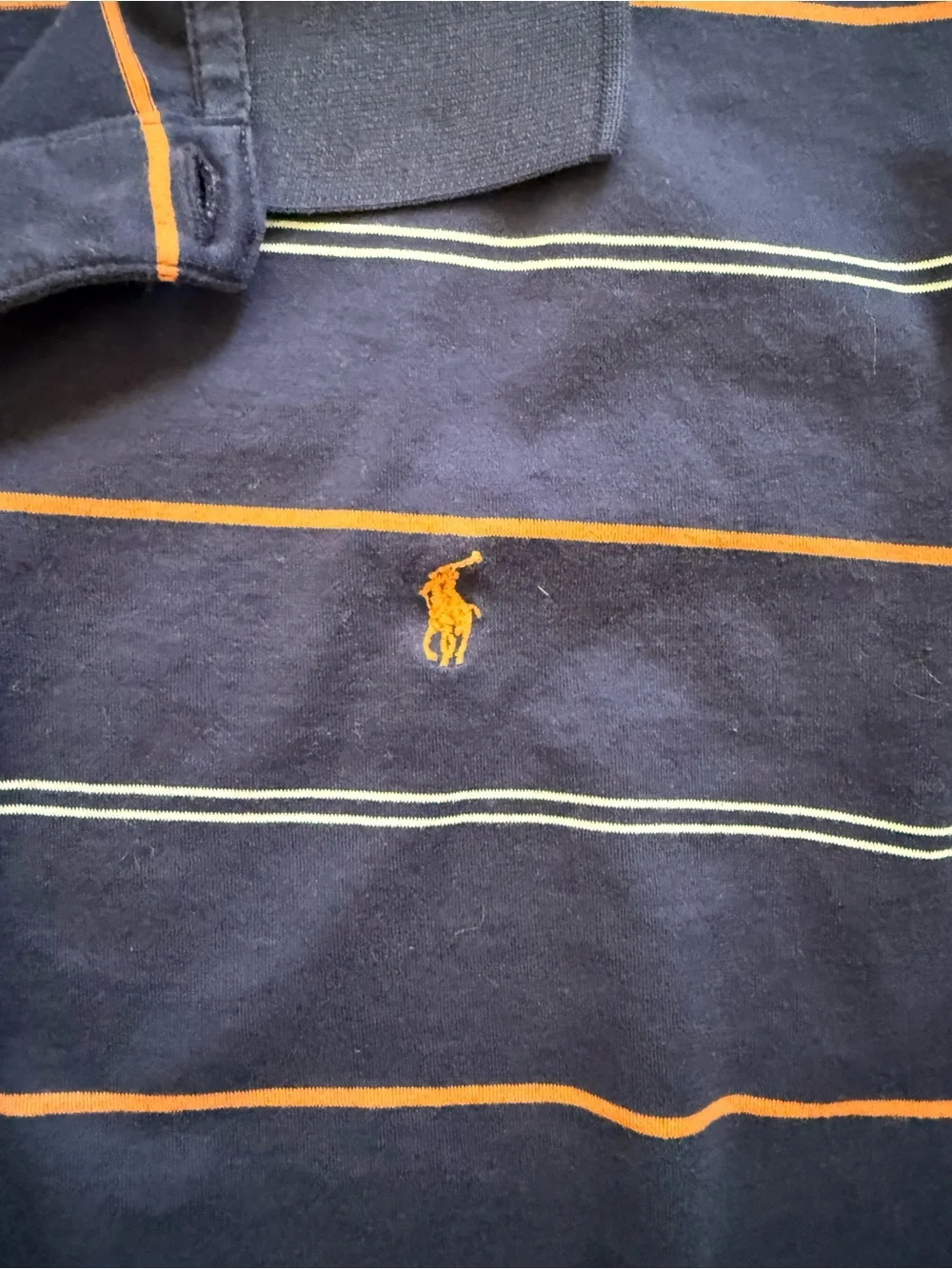 Polo Golf Ralph Lauren Striped Polo Shirt Mens XL Navy Orange White Pima Cotton